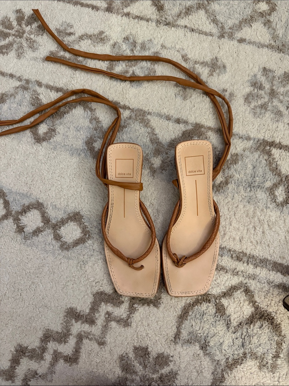 Dolce Vita Cognac Tan Wrap Lace-Up Leather Sandals Jorry